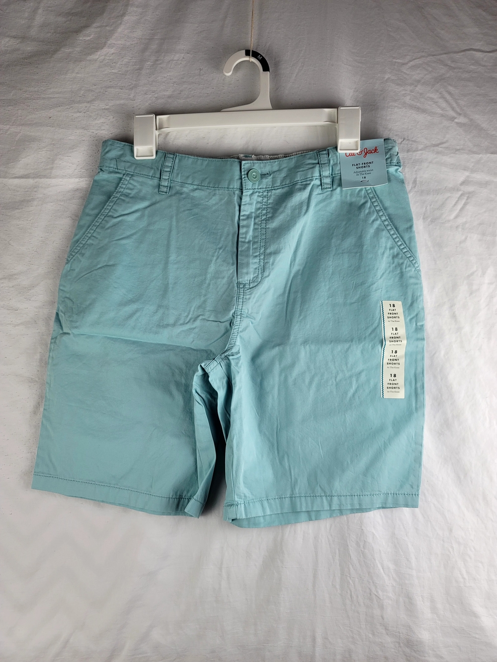 NWT Cat & Jack Boys Flat Front Shorts Mint Green Size 18 Boys Adjustable Waist